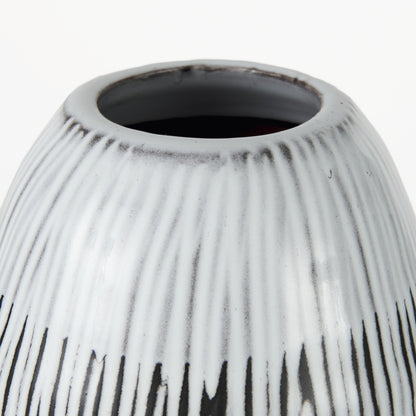 13" Black Gray And White Abstract Cylinder Ceramic Table Vase-3