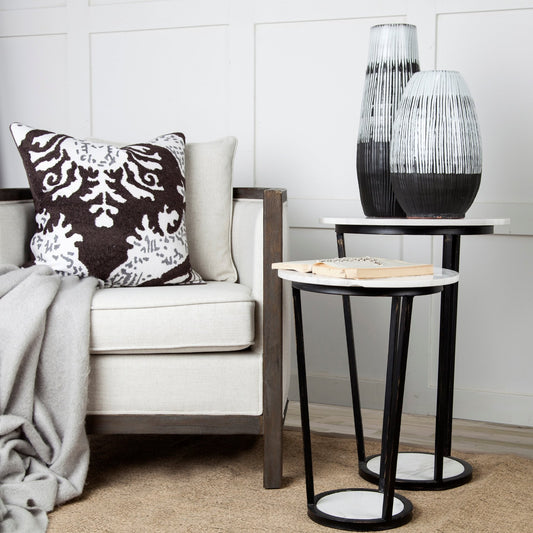 13" Black Gray And White Abstract Cylinder Ceramic Table Vase-7
