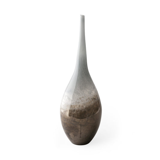 21" Blue Gray and Taupe Handblown Spun Glass Vase-1