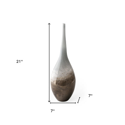 21" Blue Gray and Taupe Handblown Spun Glass Vase-7