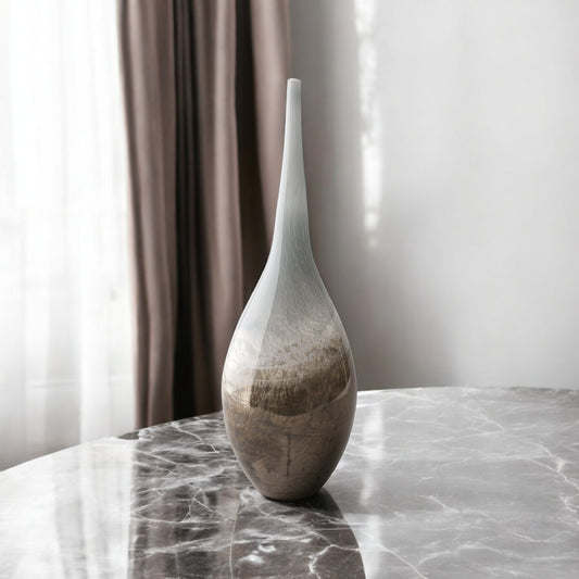 21" Blue Gray and Taupe Handblown Spun Glass Vase-0