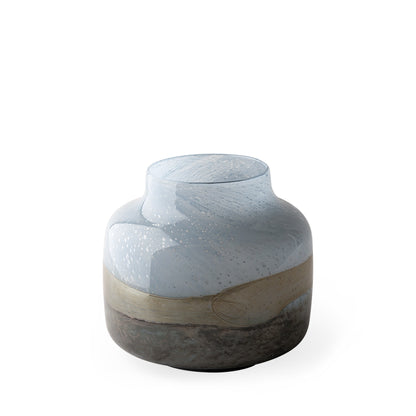 9" Blue And Brown Seeded Glass Table Vase-1