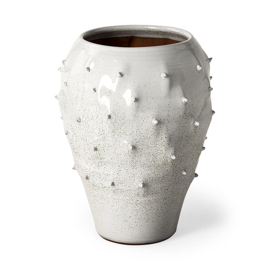 14" White Abstract Cylinder Ceramic Table Vase-1
