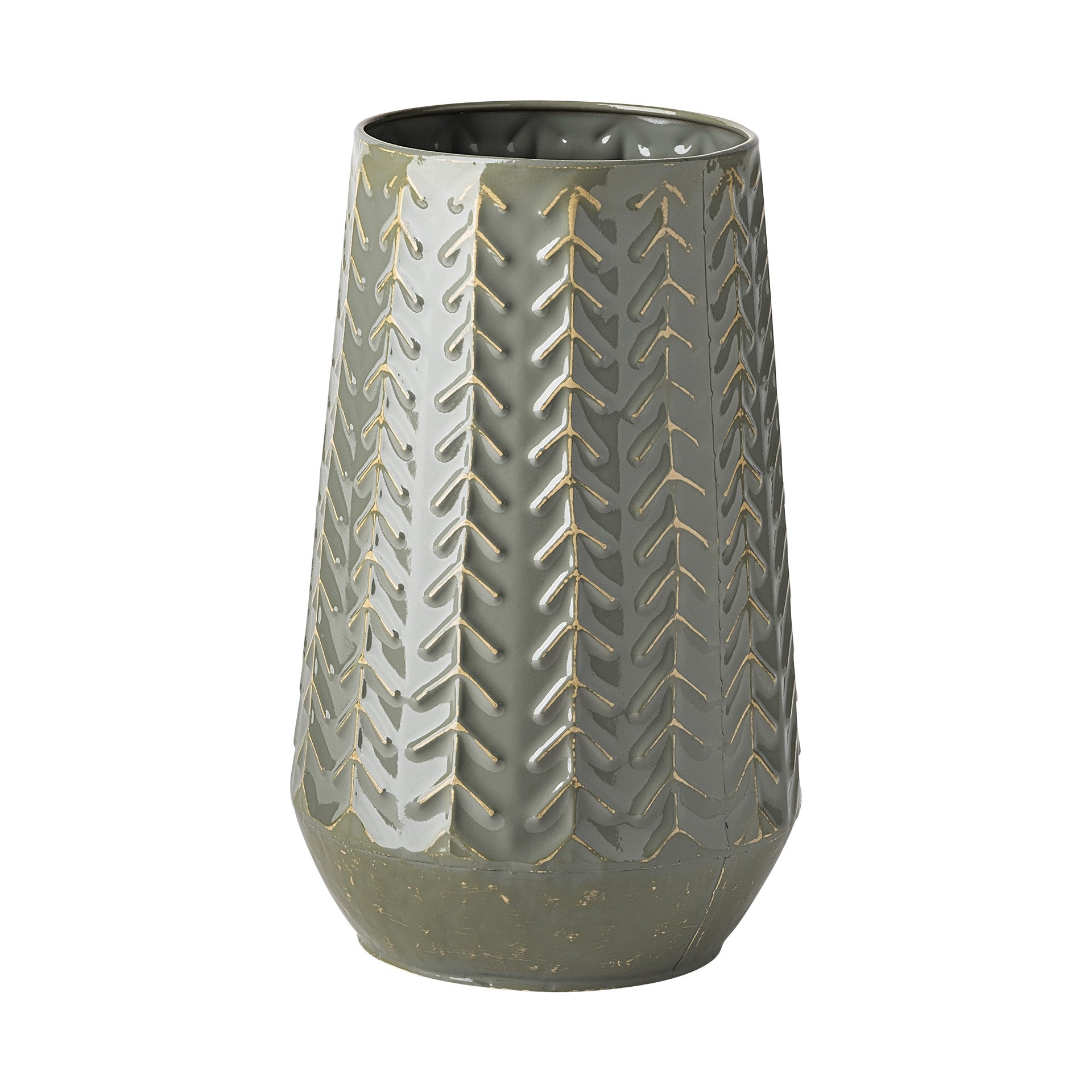 11" Green Abstract Cylinder Metal Table Vase-1