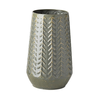 11" Green Abstract Cylinder Metal Table Vase-1