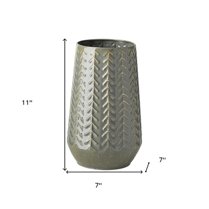 11" Green Abstract Cylinder Metal Table Vase-6