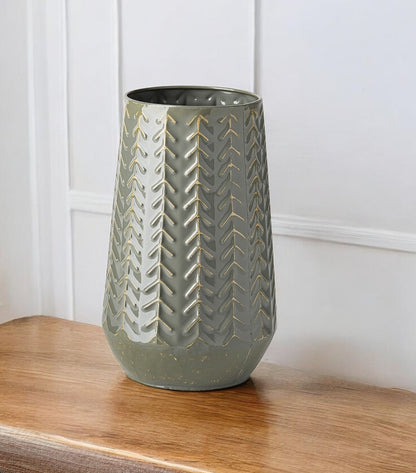 11" Green Abstract Cylinder Metal Table Vase-0