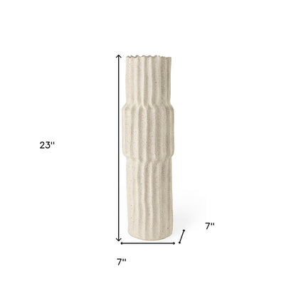 23" Cream Abstract Cylinder Ceramic Table Vase-7