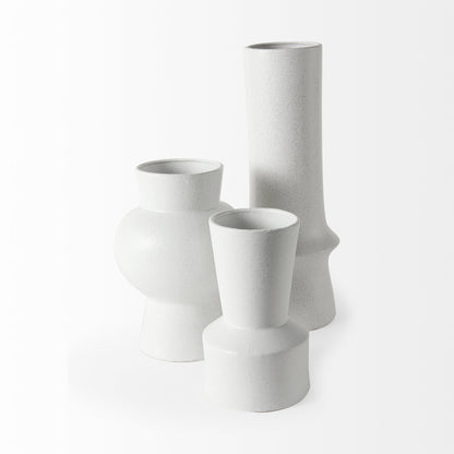 17" White Abstract Cylinder Ceramic Table Vase-4