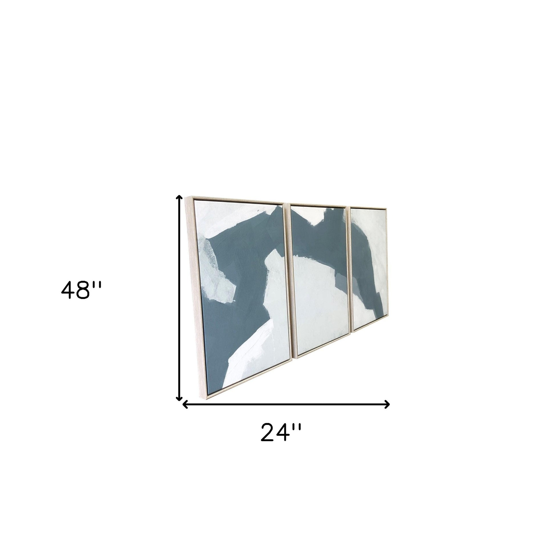 Set Of Three Blues and Grays Abstract Framed Canvas Wall Art Floater Frame Graphic Art Wall Art-5