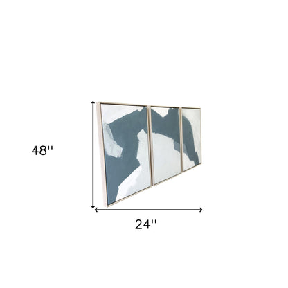 Set Of Three Blues and Grays Abstract Framed Canvas Wall Art Floater Frame Graphic Art Wall Art-5