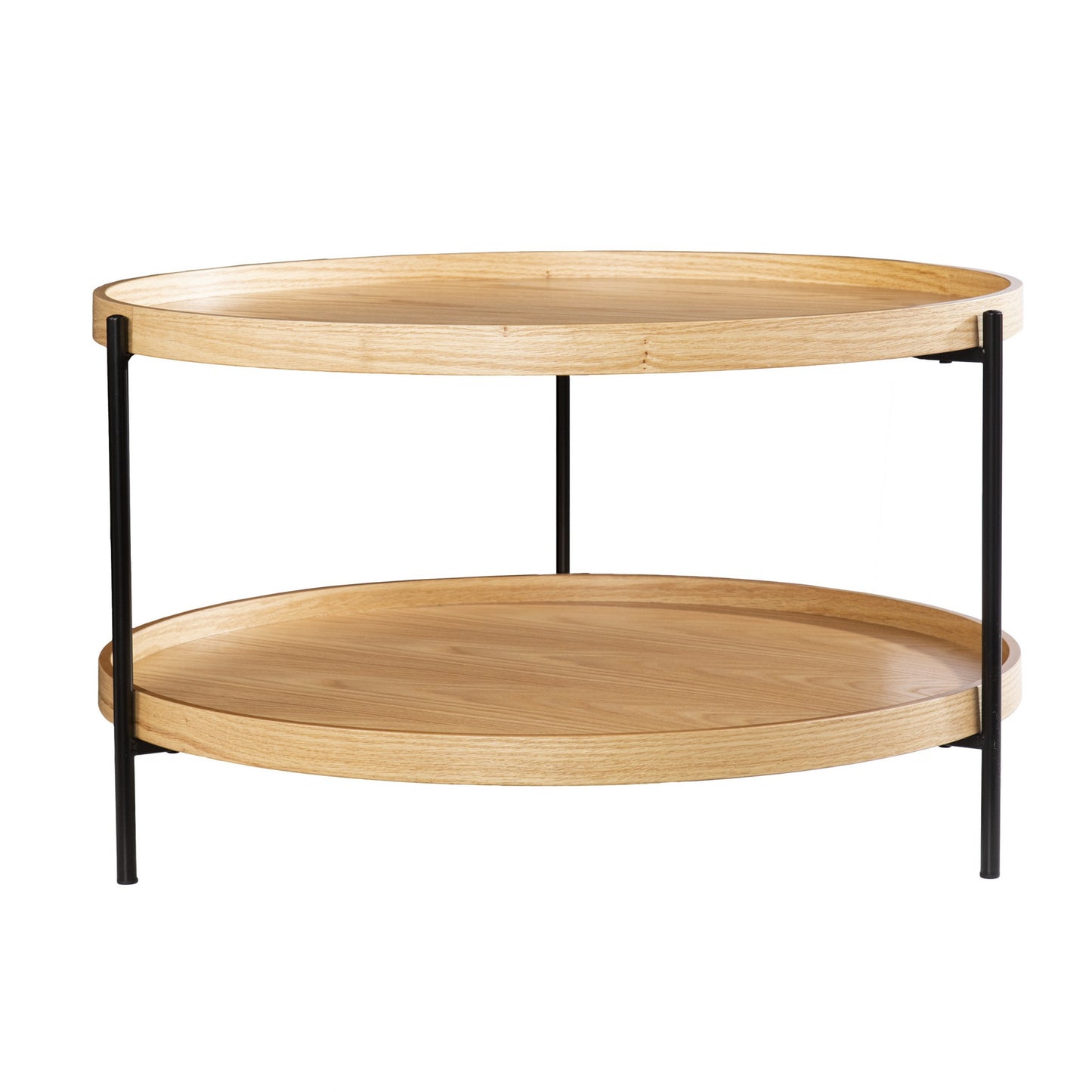 33" Natural and Black Wood and Metal Round Coffee Table-1