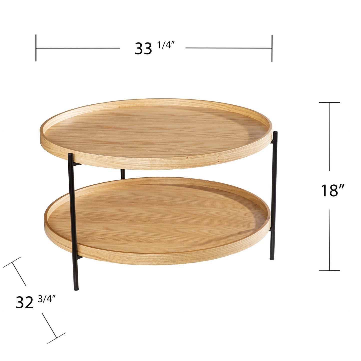 33" Natural and Black Wood and Metal Round Coffee Table-4