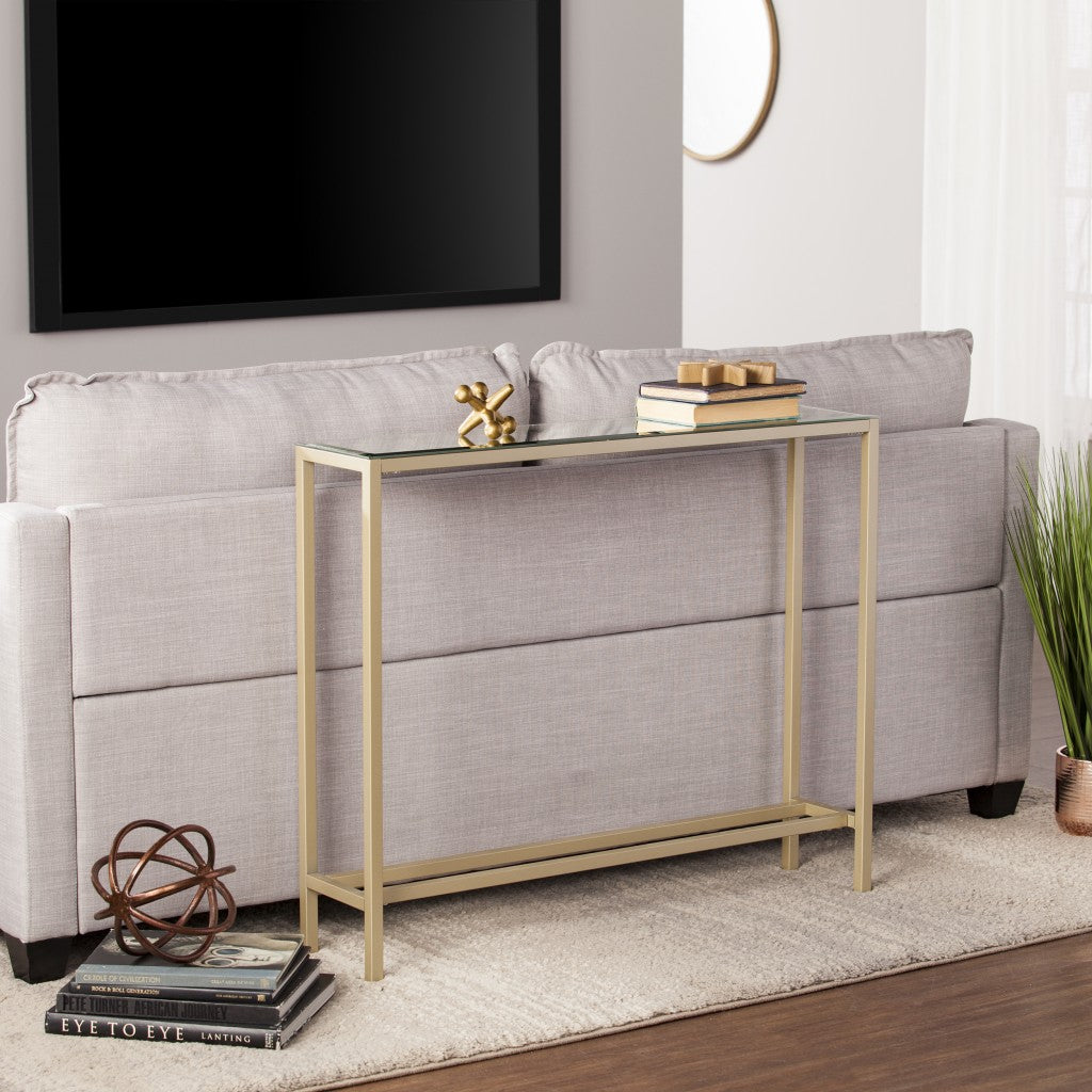 36" Silver and Gold Mirrored Glass Console Table-7