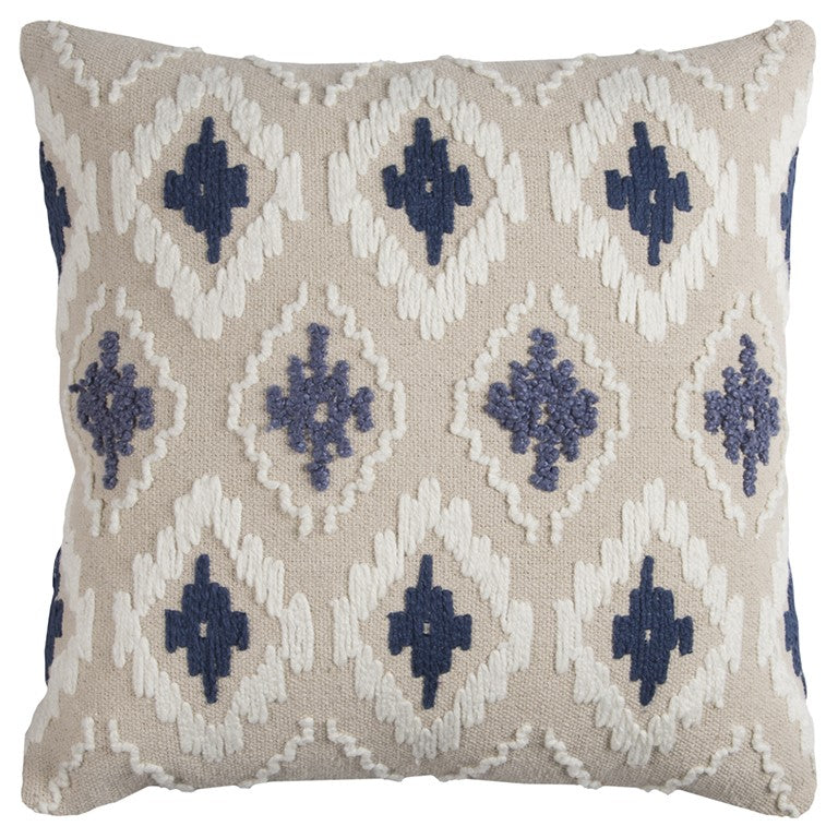 Navy Beige Classic Ikat Pattern Throw Pillow-1