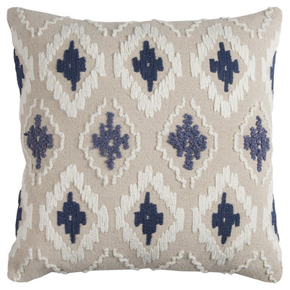 Navy Beige Classic Ikat Pattern Throw Pillow-1