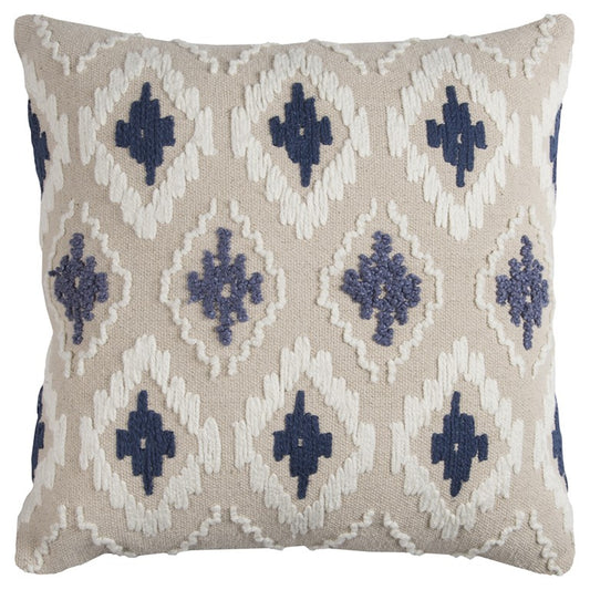 Navy Beige Classic Ikat Pattern Throw Pillow-1