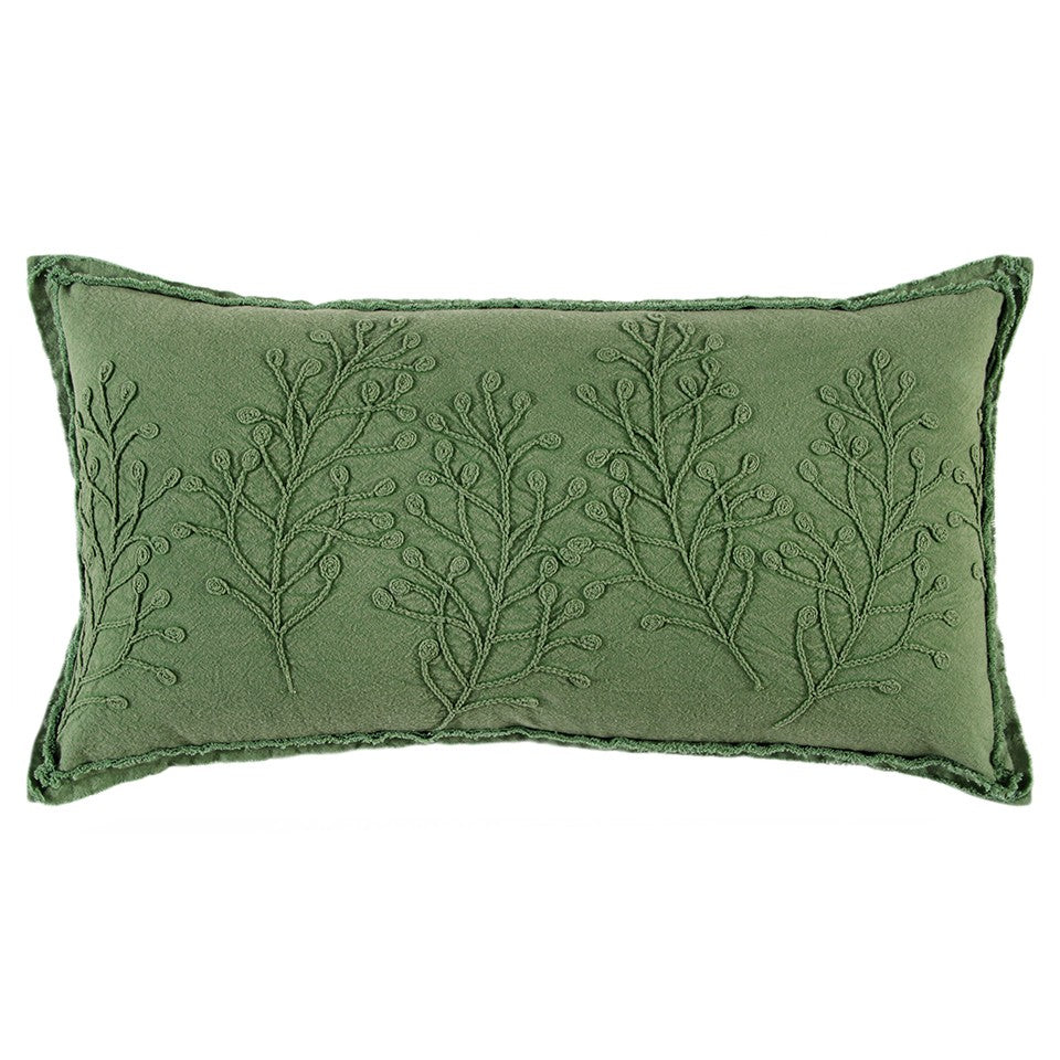 14" X 26" Green Tone on Tone Botanical Throw Pillow With Embroidery-1