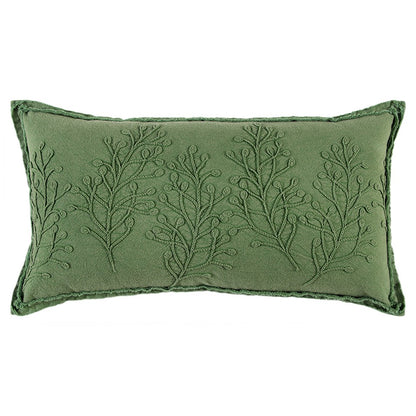 14" X 26" Green Tone on Tone Botanical Throw Pillow With Embroidery-1