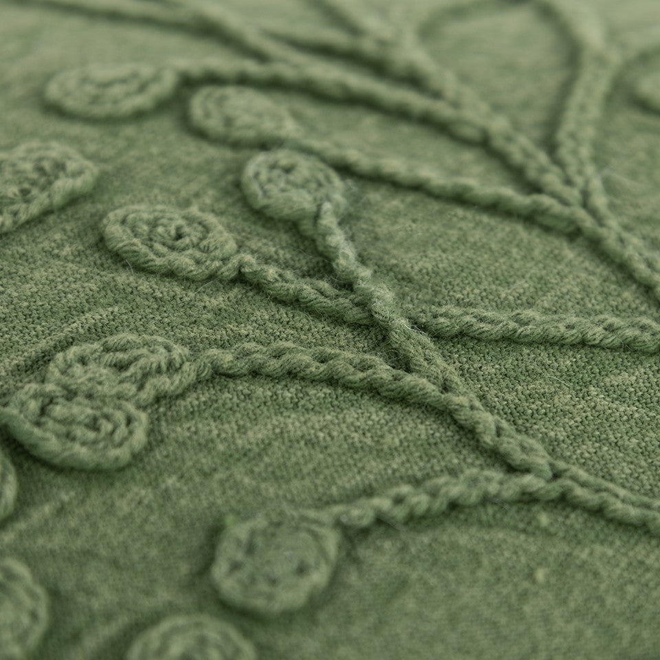 14" X 26" Green Tone on Tone Botanical Throw Pillow With Embroidery-7
