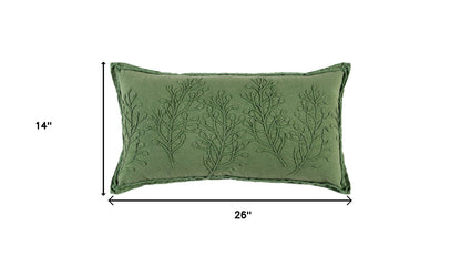 14" X 26" Green Tone on Tone Botanical Throw Pillow With Embroidery-6