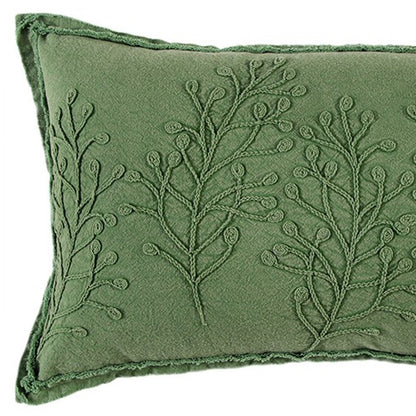 14" X 26" Green Tone on Tone Botanical Throw Pillow With Embroidery-3
