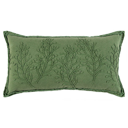 14" X 26" Green Tone on Tone Botanical Throw Pillow With Embroidery-4
