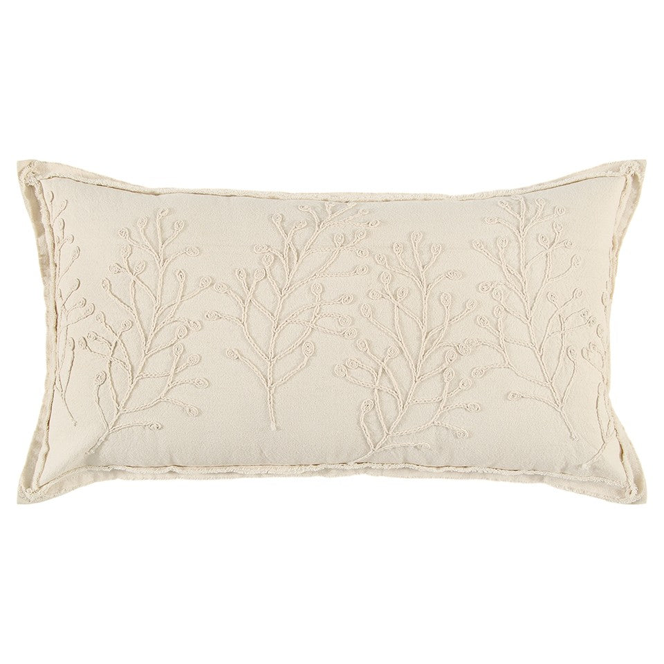 Beige Botanical Pattern Embroidered Lumbar Pillow-0