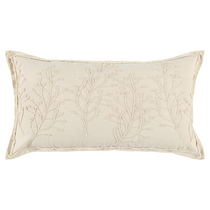 Beige Botanical Pattern Embroidered Lumbar Pillow-0