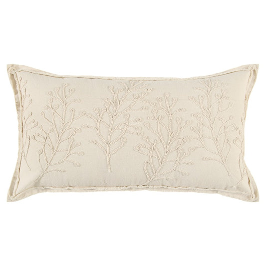 Beige Botanical Pattern Embroidered Lumbar Pillow-0