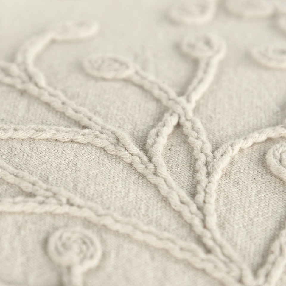 Beige Botanical Pattern Embroidered Lumbar Pillow-5