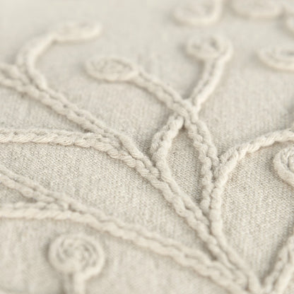 Beige Botanical Pattern Embroidered Lumbar Pillow-5