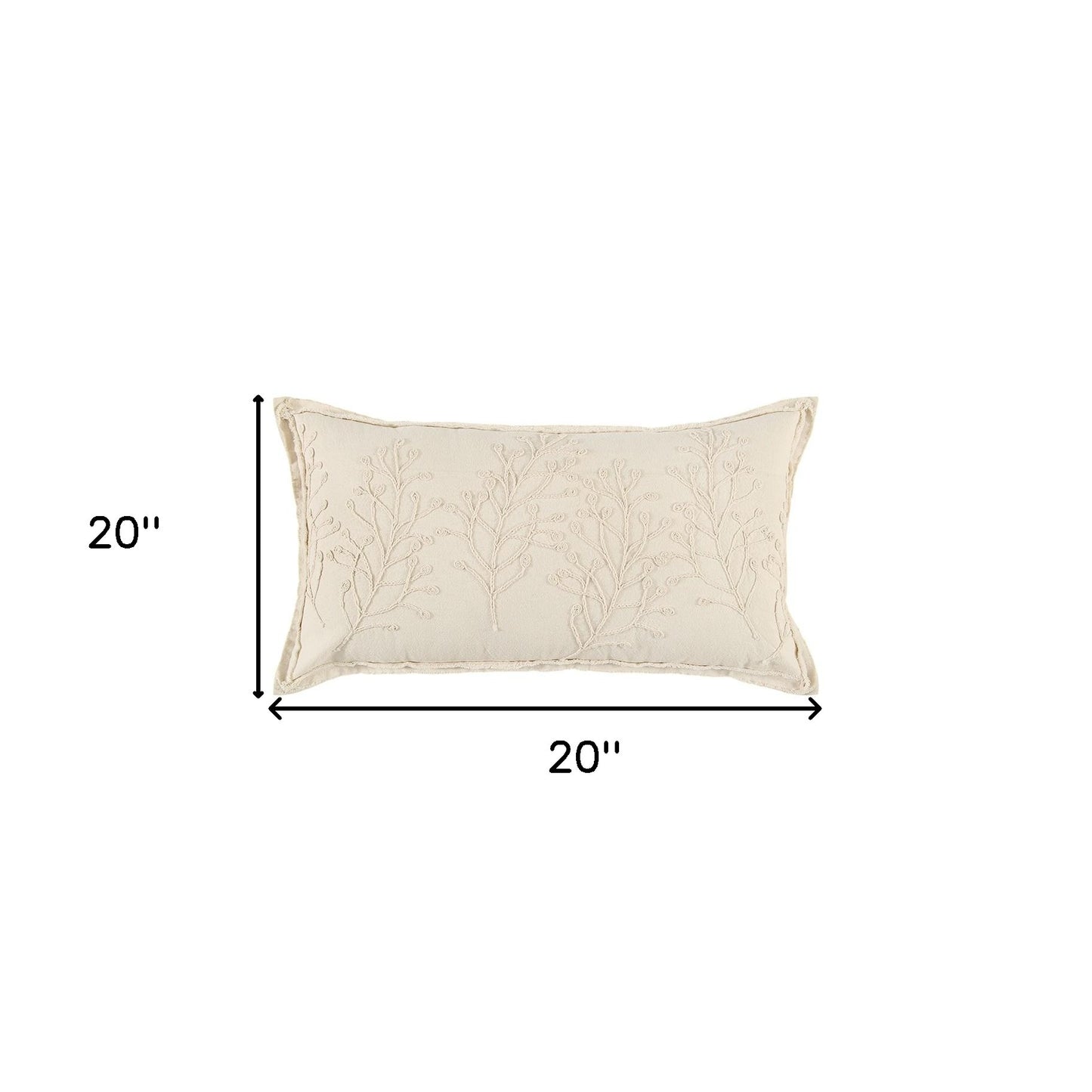 Beige Botanical Pattern Embroidered Lumbar Pillow-4