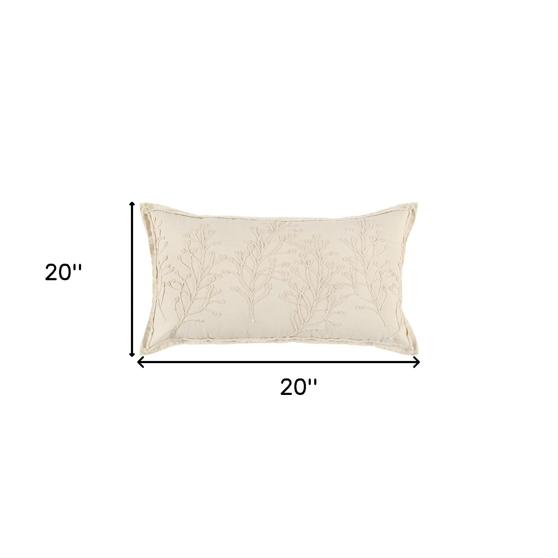 Beige Botanical Pattern Embroidered Lumbar Pillow-4