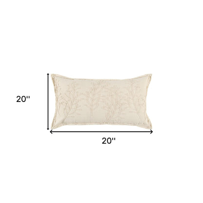 Beige Botanical Pattern Embroidered Lumbar Pillow-4
