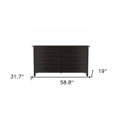 59" Black Six Drawer Double Dresser-7