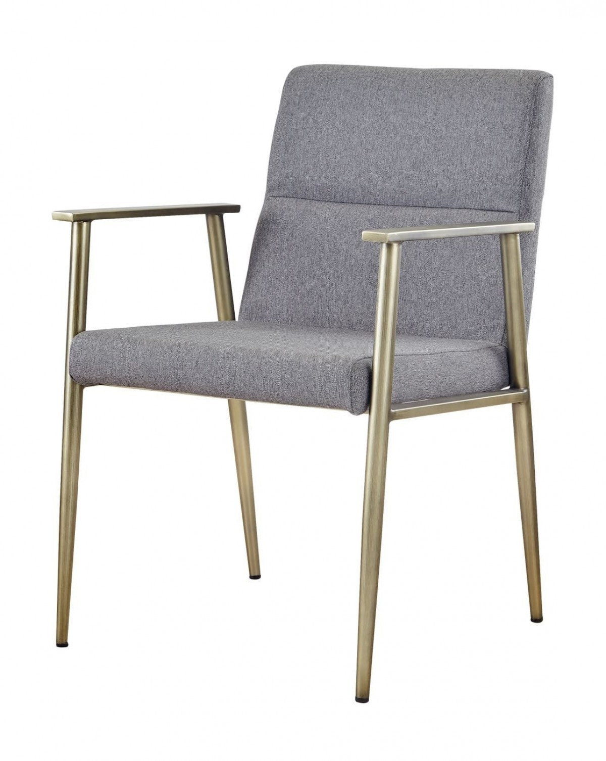 Gray and Antiqued Brass Upholstered Fabric Dining Arm Chair-4