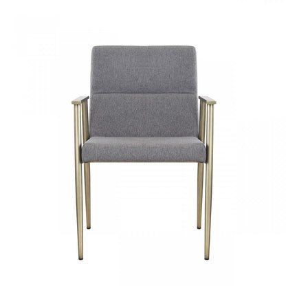 Gray and Antiqued Brass Upholstered Fabric Dining Arm Chair-1