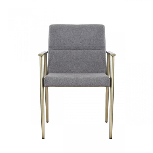 Gray and Antiqued Brass Upholstered Fabric Dining Arm Chair-1