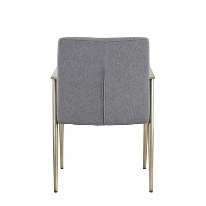 Gray and Antiqued Brass Upholstered Fabric Dining Arm Chair-3