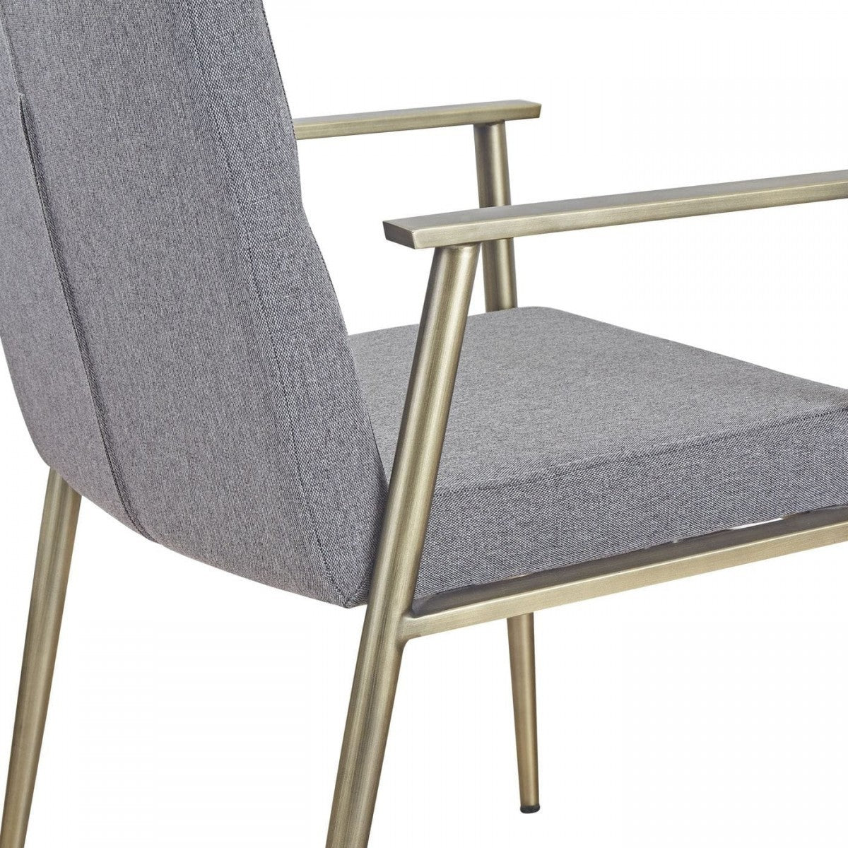 Gray and Antiqued Brass Upholstered Fabric Dining Arm Chair-5