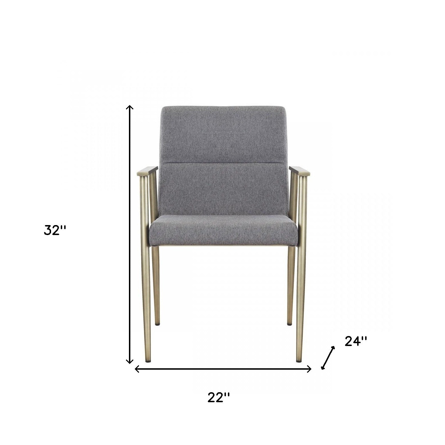 Gray and Antiqued Brass Upholstered Fabric Dining Arm Chair-6