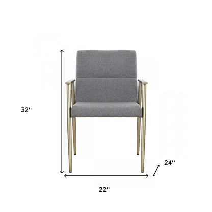 Gray and Antiqued Brass Upholstered Fabric Dining Arm Chair-6