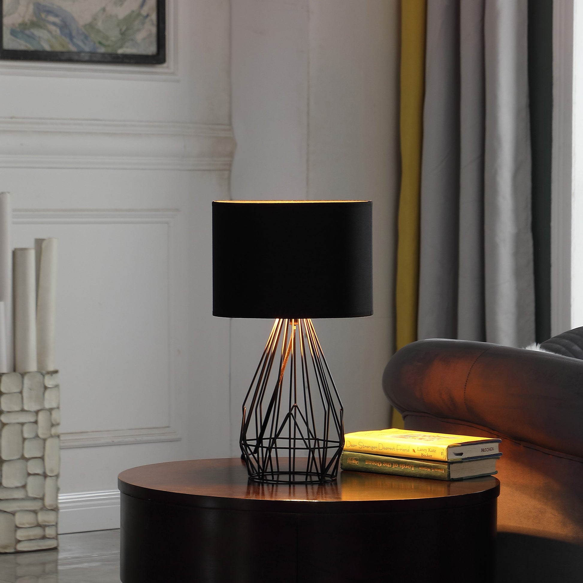 18” Asymmetric Black Cage Metal Table Lamp-6