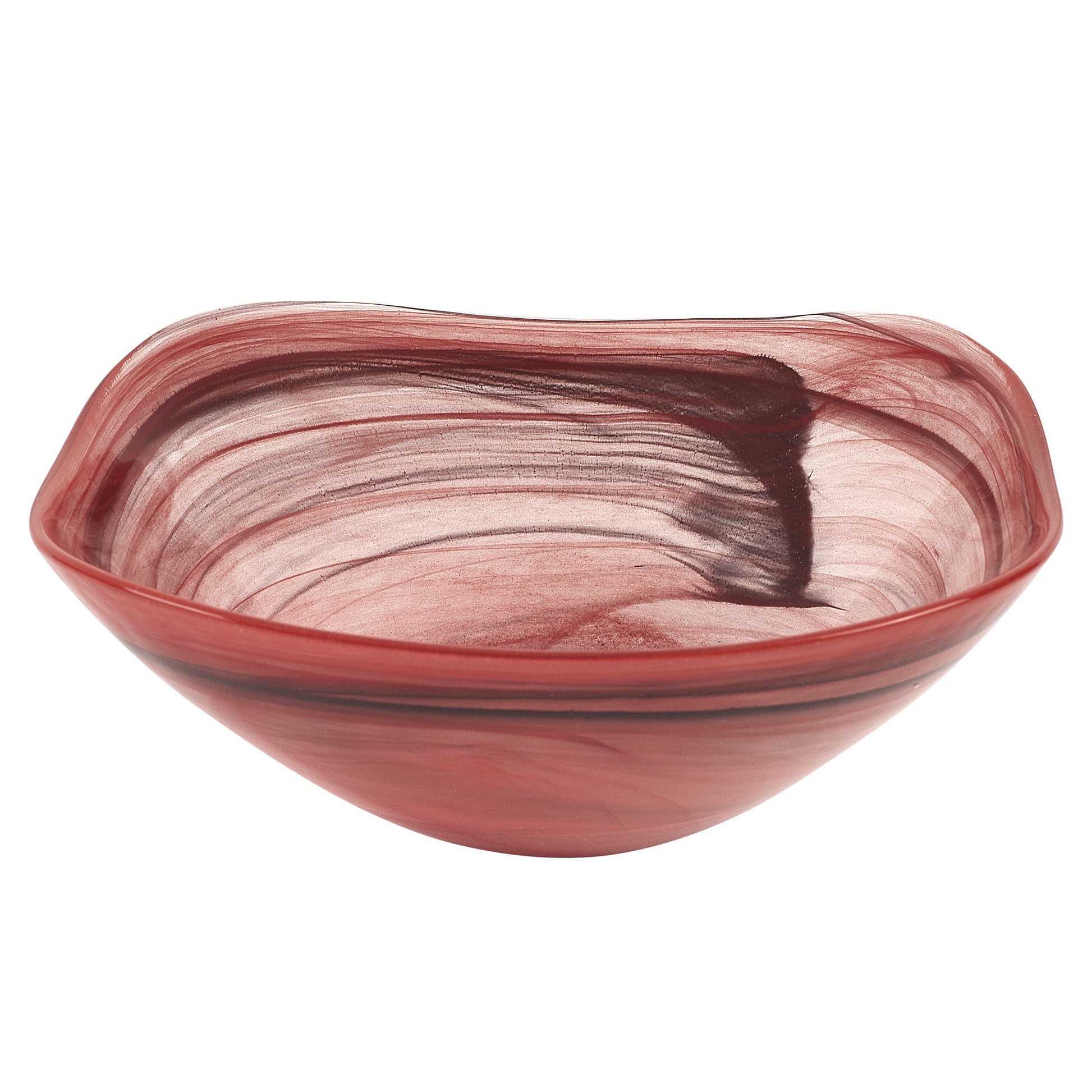 10" Red And White Alabaster Glass Square Salad Bowl-1