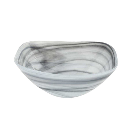 10" Gray And White Alabaster Glass Square Salad Bowl-1