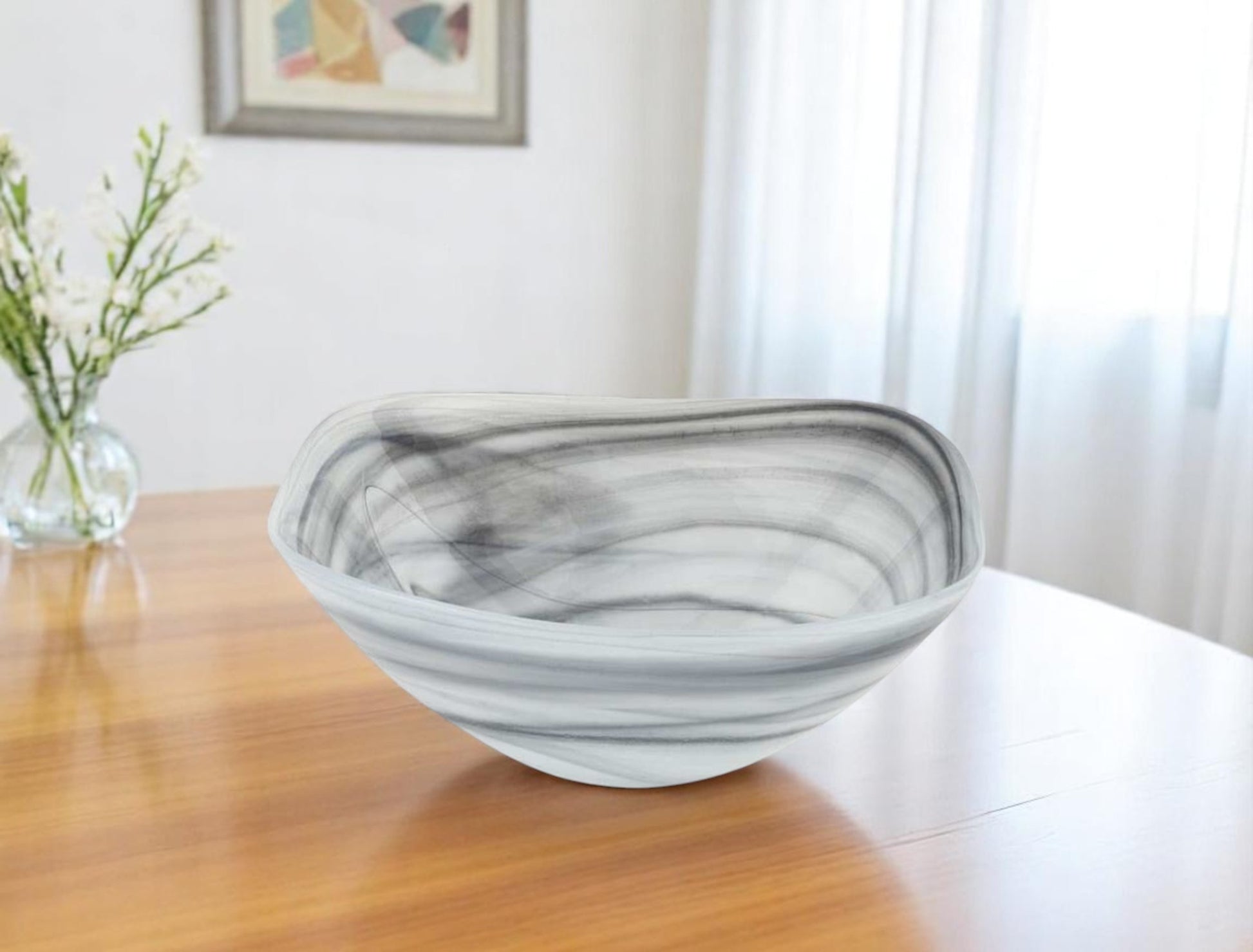 10" Gray And White Alabaster Glass Square Salad Bowl-0