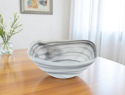 10" Gray And White Alabaster Glass Square Salad Bowl-0