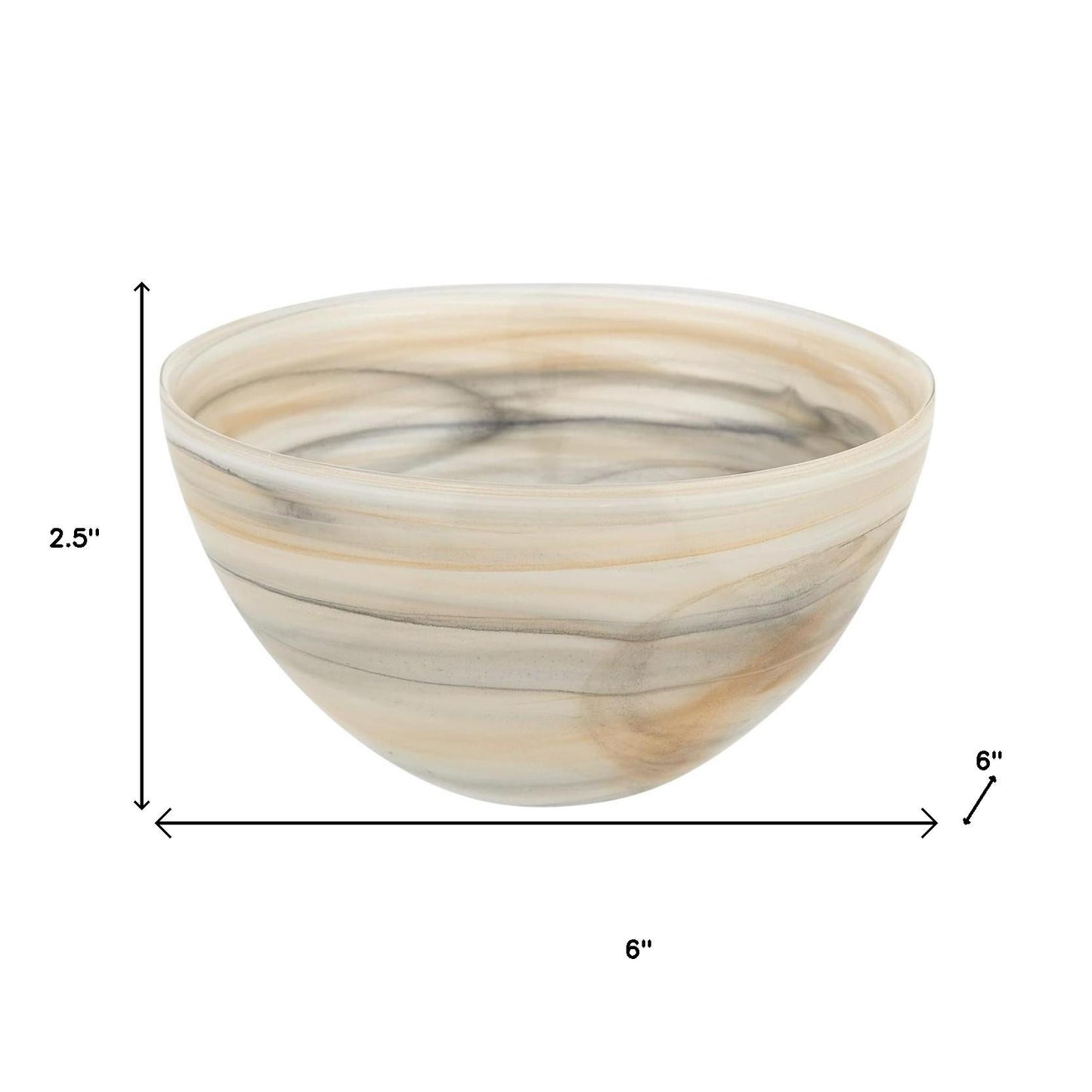 6" Taupe And White Alabaster Glass Round Candy or Nut Bowl-5