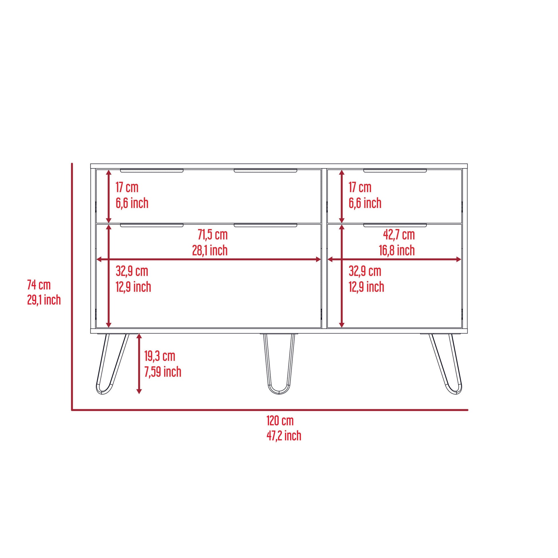 47" Brown and Black Four Drawer Double Dresser-8